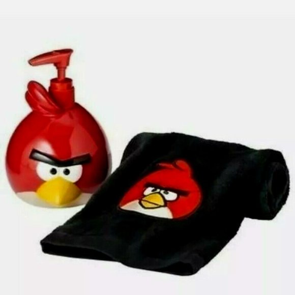 Angry Birds Bathroom Set Fingertip Towel Lotion Soap Dispenser Pump Kids Red New - Picture 1 of 4